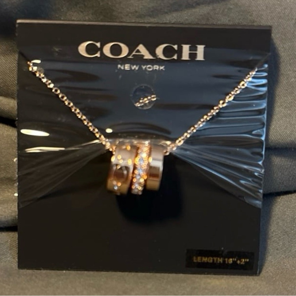 Coach Rose Gold Three Rings Gold Color Necklace (16”) New